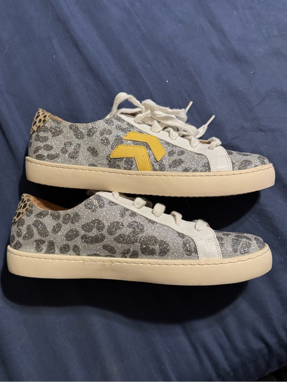White Raven Fashion Lace-up Leopard Print Glitter Sneakers Trendy Classic - Picture 7 of 12